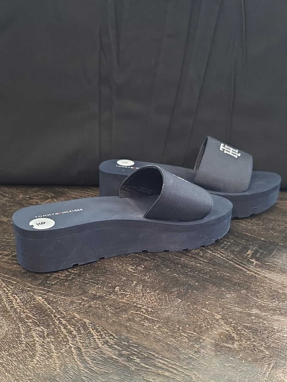 Tommy Hilfiger Navy Slide Sandals with White TH Monogram